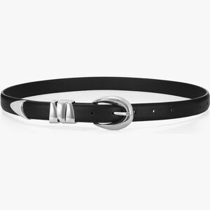 Elegant Black Leather Belt with Silver Buckle
